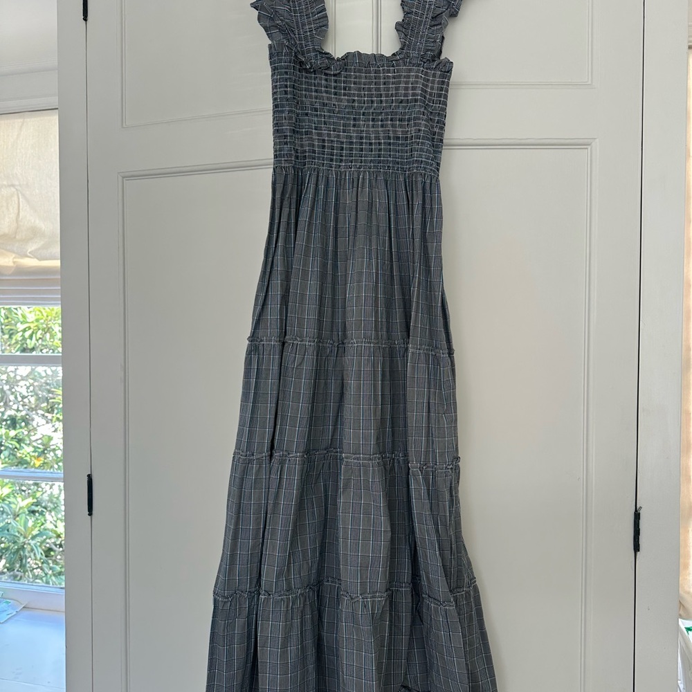 Hill House “Ellie Nap Dress” Gray Checkered Midi Dress
